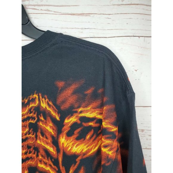 Liquid Blue Flaming Skull Halloween Black Orange Flame PreShrunk Cotton T Shirt - Picture 9 of 10